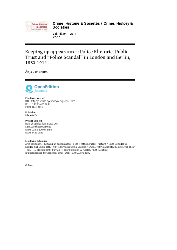 (PDF) Keeping up appearances: Police Rhetoric, Public Trust and “Police ...
