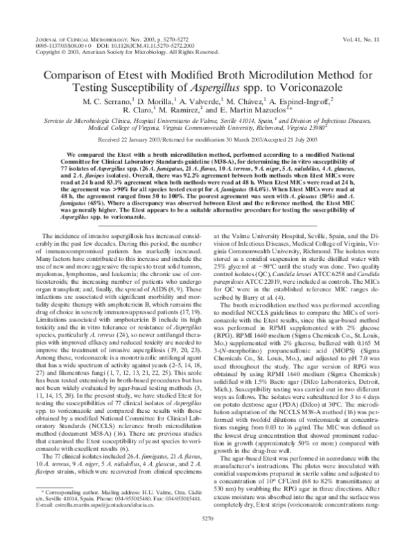 (PDF) Comparison of Etest with Modified Broth Microdilution Method for ...
