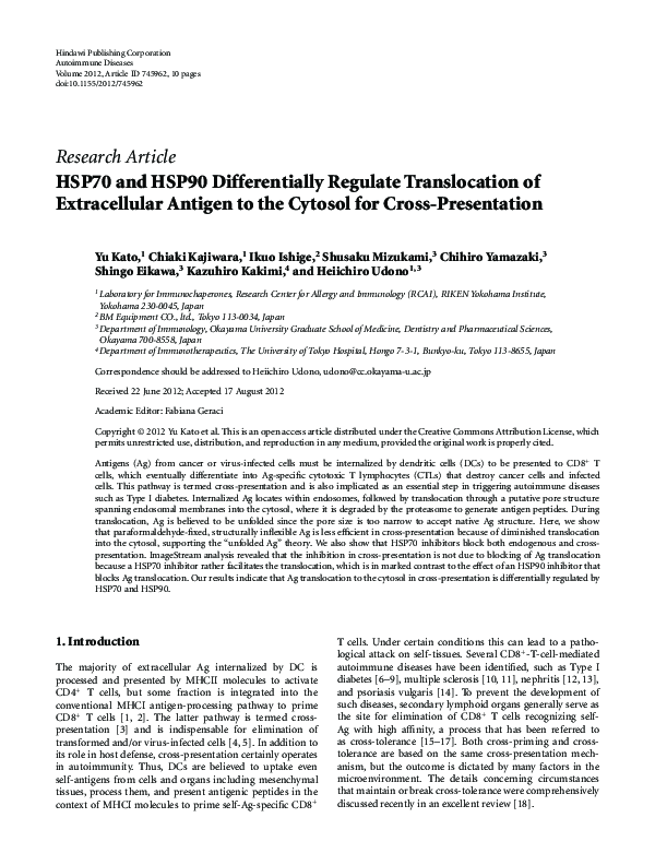 (PDF) HSP70 and HSP90 Differentially Regulate Translocation of ...