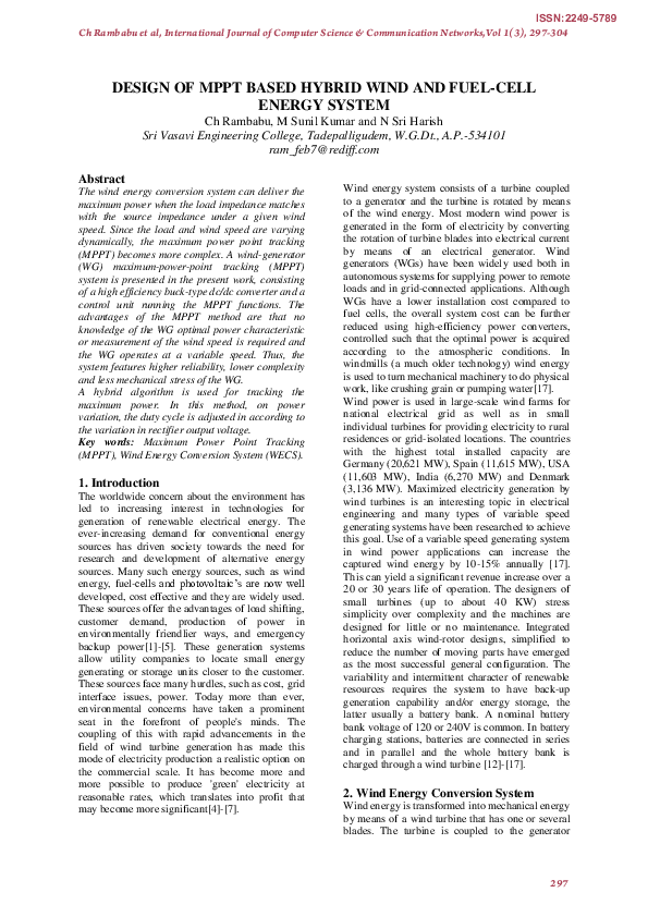 (PDF) Design of MPPT Based Hybrid Wind and Fuel-Cell Energy System