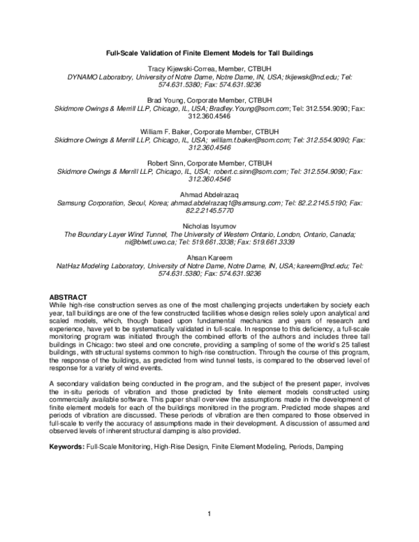 (PDF) Full-Scale Validation of Finite Element Models for Tall Buildings