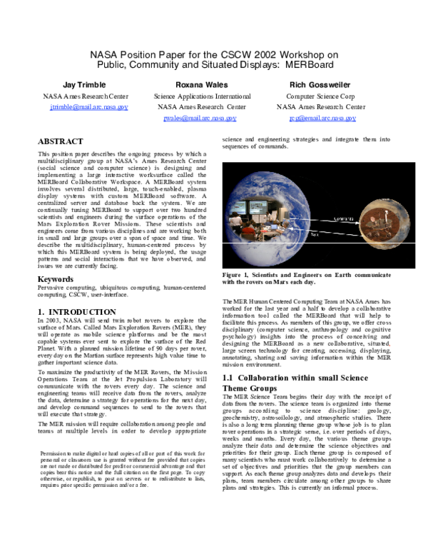 (PDF) NASA position paper for the cscw 2002 workshop on public ...