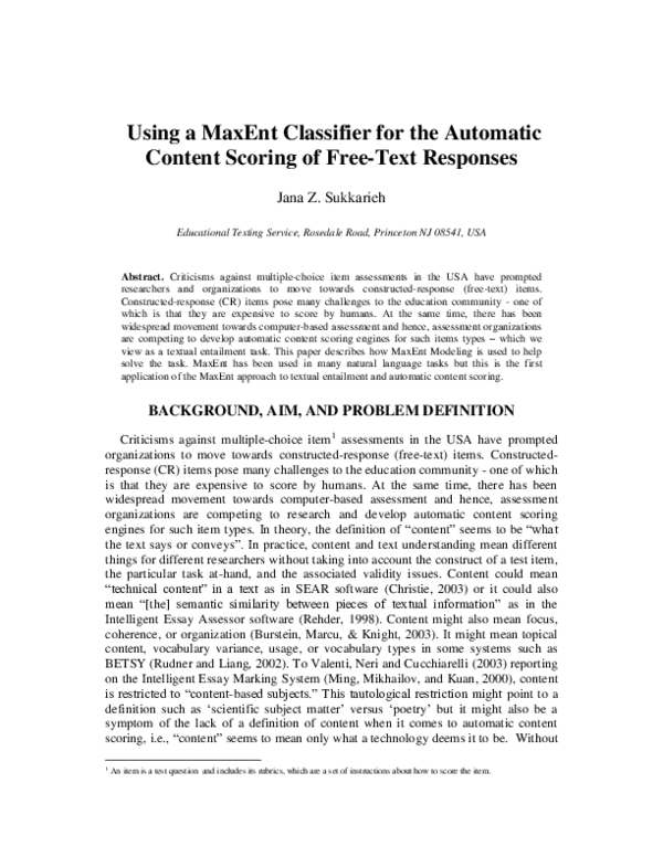 (PDF) Using a MaxEnt Classifier for the Automatic Content Scoring of ...