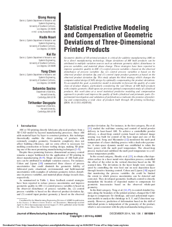 (PDF) Statistical Predictive Modeling and Compensation of Geometric ...