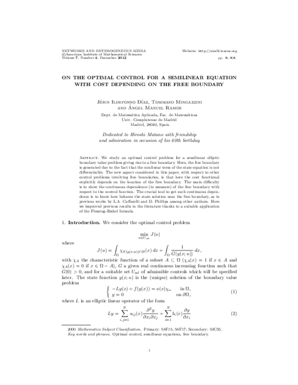 (PDF) On the optimal control for a semilinear equation with cost ...