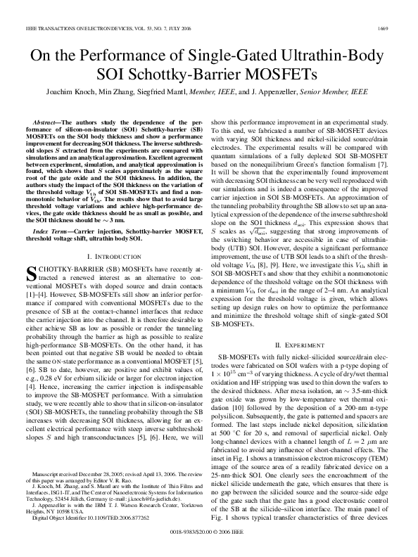 (PDF) On the performance of single-gated ultrathin-body SOI Schottky ...