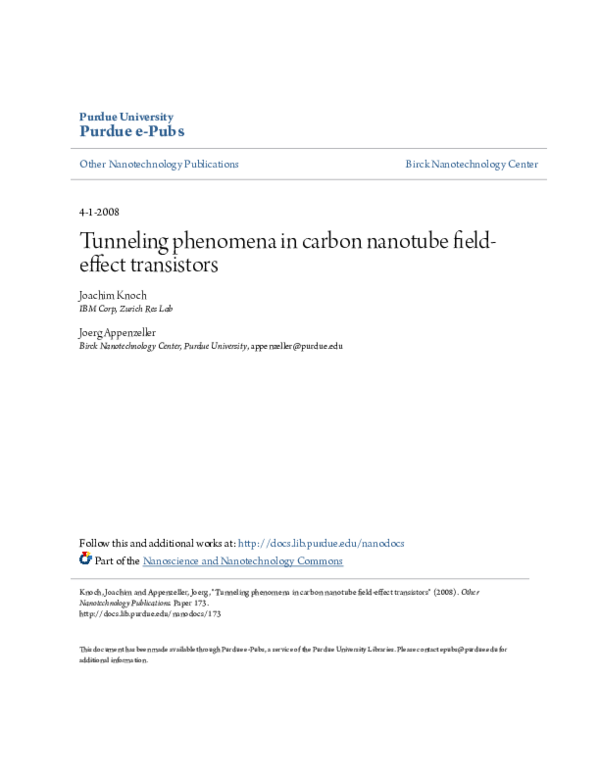 (PDF) Tunneling phenomena in carbon nanotube field-effect transistors