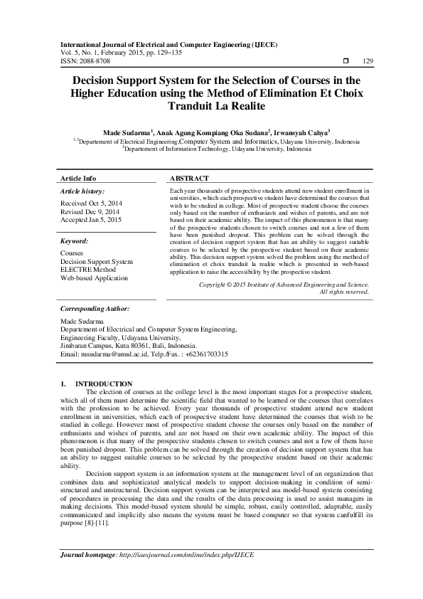 (PDF) Decision Support System for the Selection of Courses in the ...