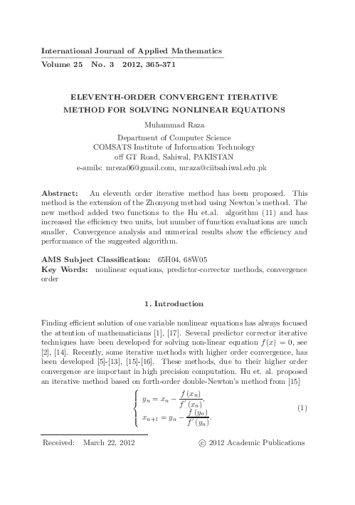 (PDF) Eleventh-Order Convergent Iterative Method for Solving Nonlinear ...