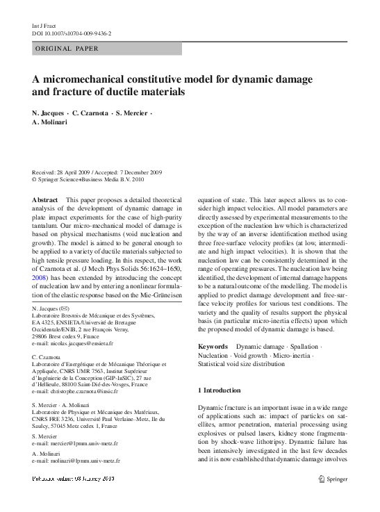 (PDF) A micromechanical constitutive model for dynamic damage and ...