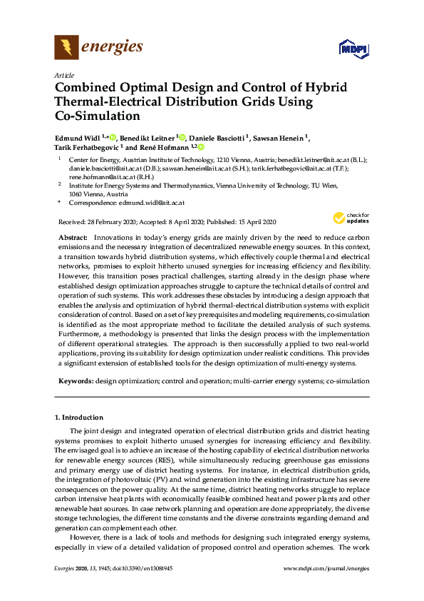 (PDF) Combined Optimal Design and Control of Hybrid Thermal-Electrical ...