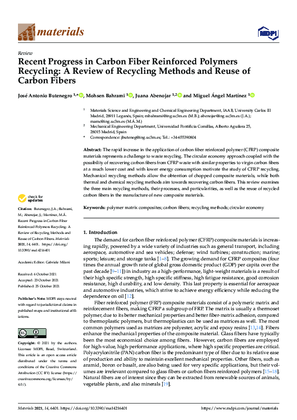 (PDF) Recent Progress in Carbon Fiber Reinforced Polymers Recycling: A ...