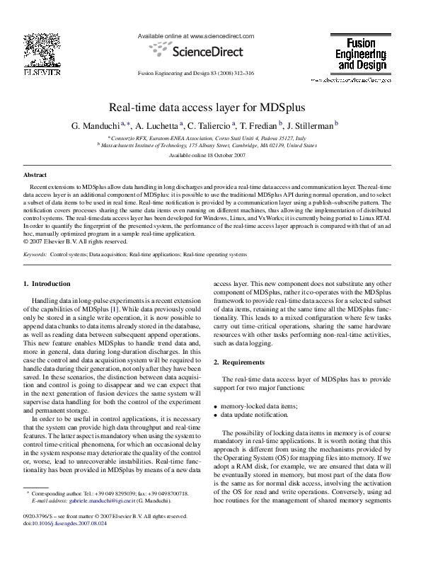 (PDF) Real-time data access layer for MDSplus
