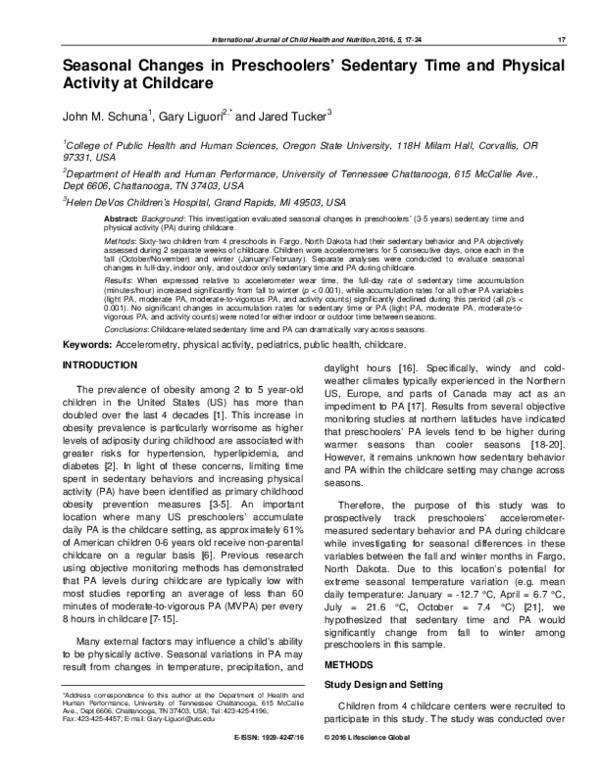 (PDF) Seasonal Changes in Preschoolers’ Sedentary Time and Physical ...