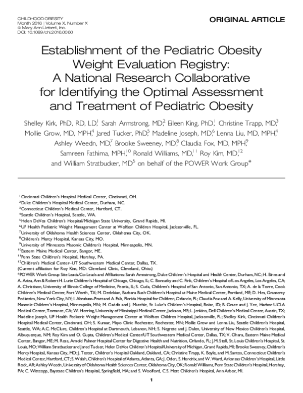 (PDF) Establishment of the Pediatric Obesity Weight Evaluation Registry ...
