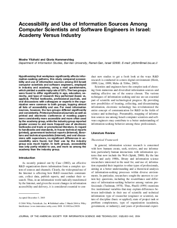 (PDF) Accessibility and use of information sources among computer ...