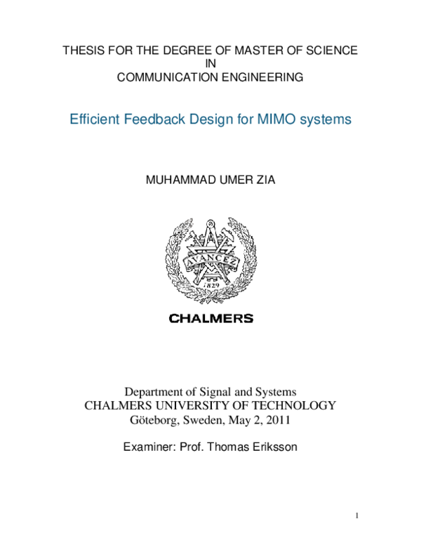 (PDF) Efficient feedback design for MIMO systems