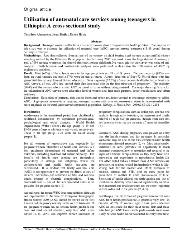(PDF) Utilization of antenatal care services among teenagers in ...