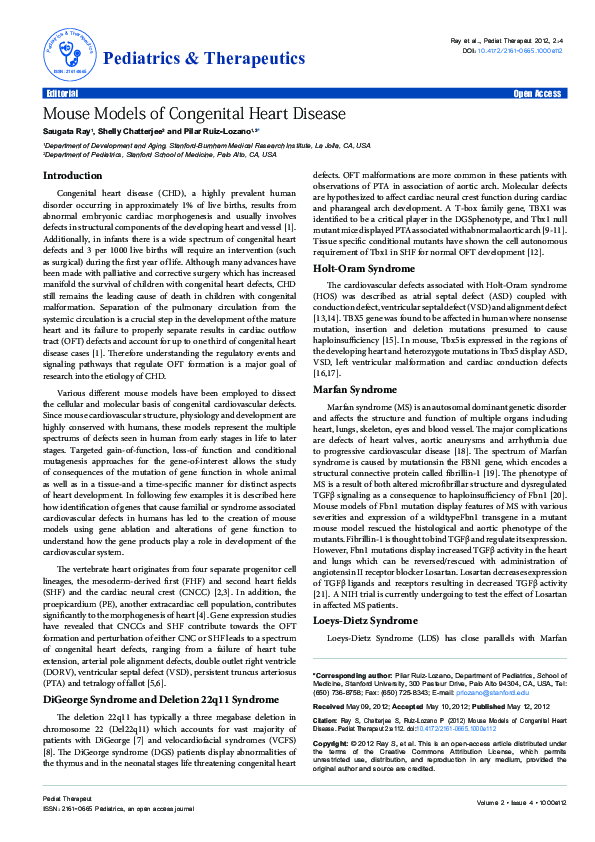 (PDF) Mouse Models of Congenital Heart Disease Saugata Ray Academia.edu