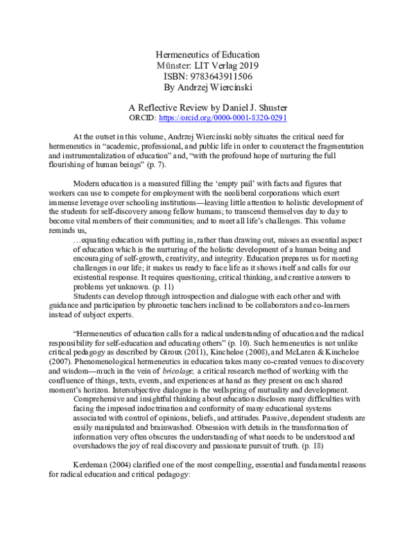 (PDF) Hermeneutics of Education A Reflective Review