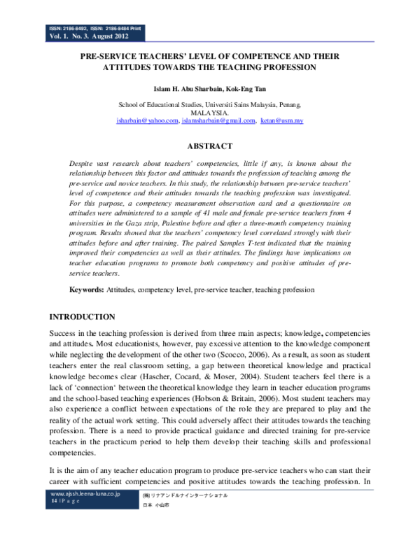 (PDF) Pre-service teachers’ level of competence and attitudes towards ...