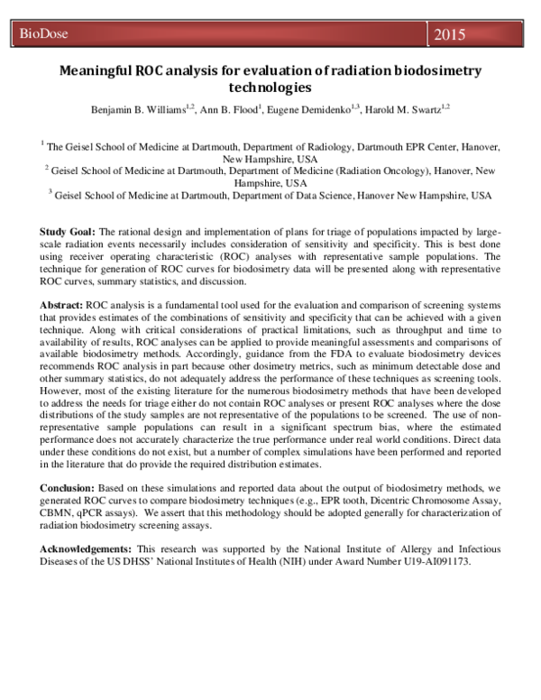 (PDF) ROC Analysis for Evaluation of Radiation Biodosimetry Technologies