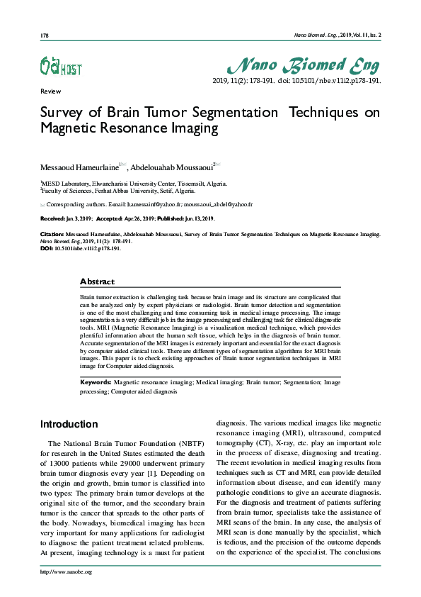 (PDF) Survey of Brain Tumor Segmentation Techniques on Magnetic ...