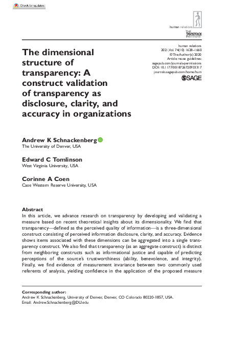 (PDF) The dimensional structure of transparency: A construct validation ...