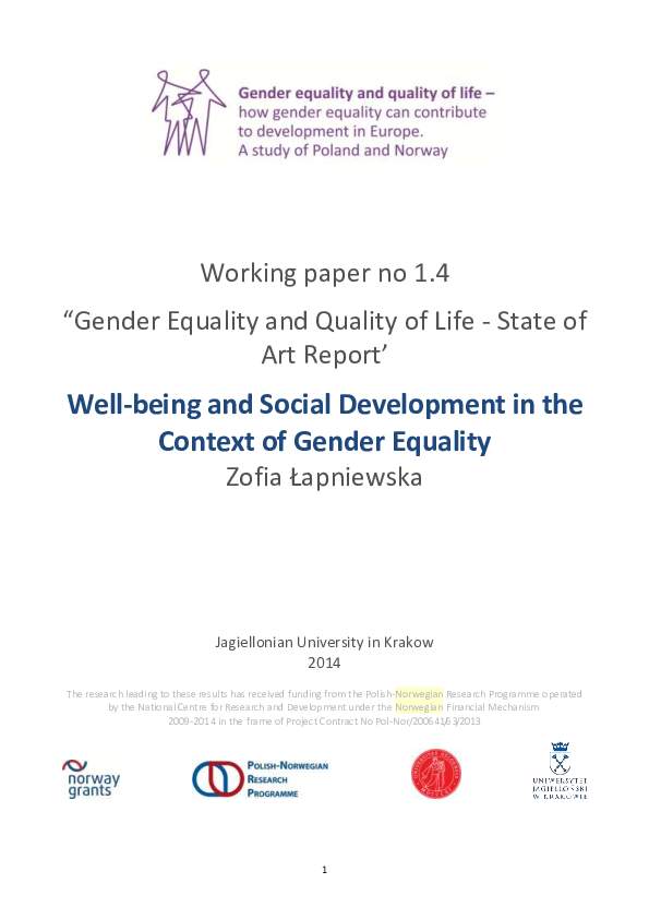 (PDF) Well-being and Social Development in the Context of Gender Equality