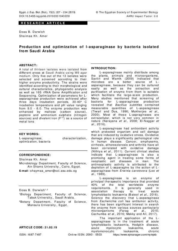 (PDF) Production and optimization of l -asparaginase by bacteria ...