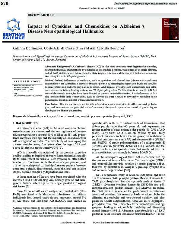 (PDF) Impact of Cytokines and Chemokines on Alzheimer’s Disease ...