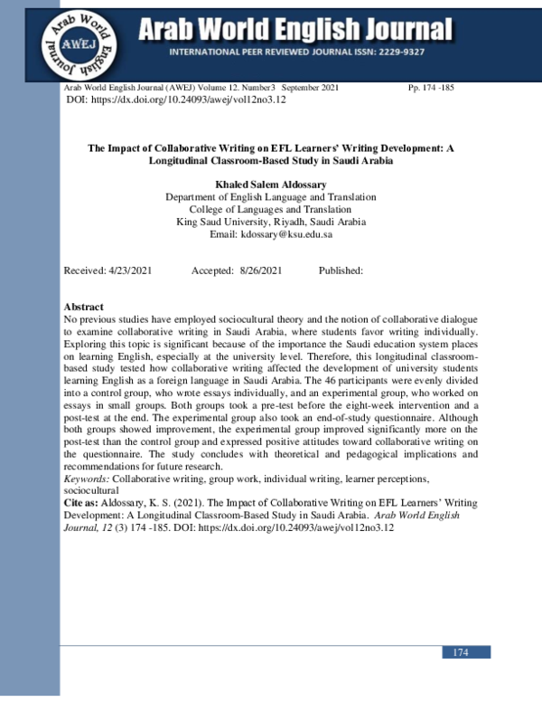 (PDF) The Impact of Collaborative Writing on EFL Learners' Writing ...