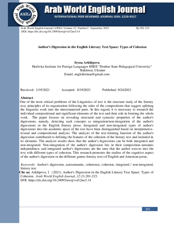 (PDF) Author's Digression in the English Literary Text Space: Types of ...