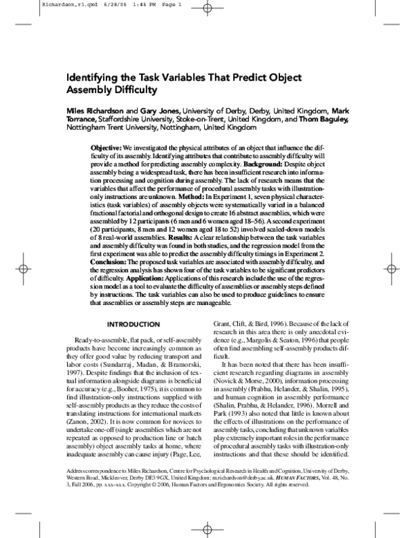 (PDF) Identifying the Task Variables That Predict Object Assembly ...