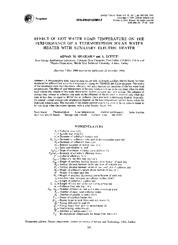 (PDF) Effect of hot water load temperature on the performance of a ...
