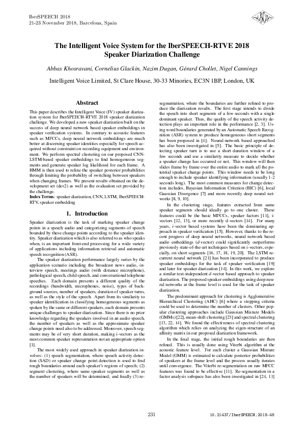(PDF) The Intelligent Voice System for the IberSPEECH-RTVE 2018 Speaker ...