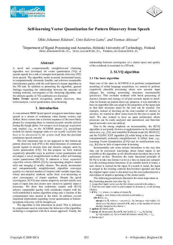 (PDF) Self-learning vector quantization for pattern discovery from speech