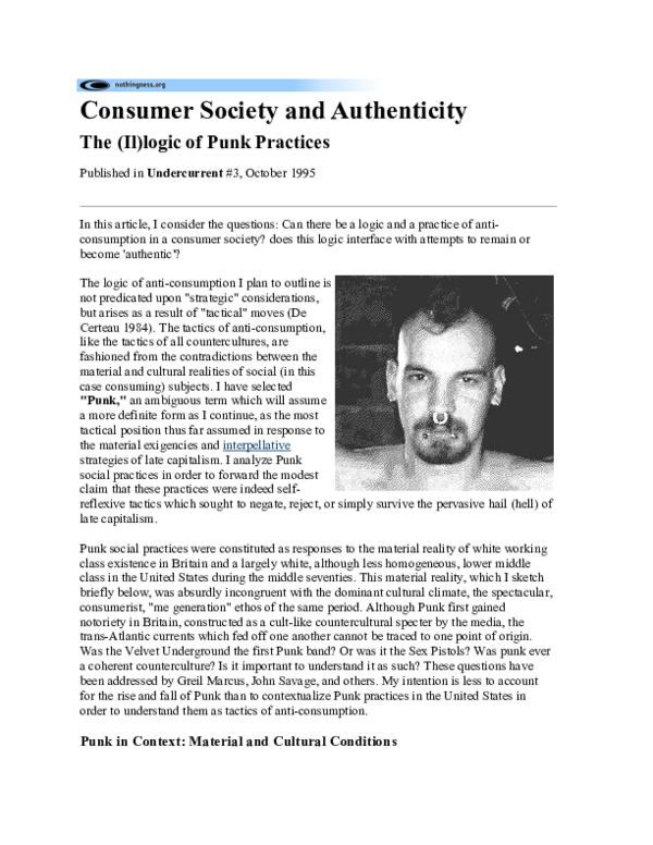 (PDF) Consumer Society and Authenticity: The (Il)Logic of Punk ...