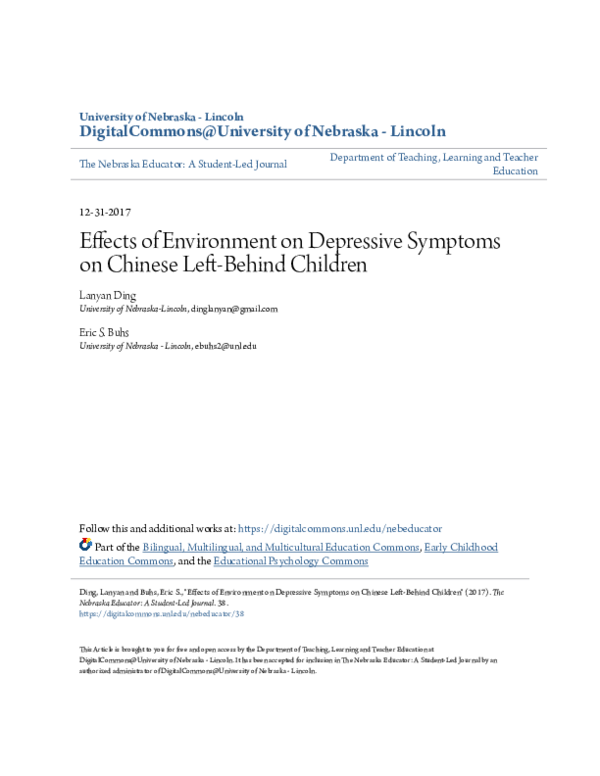 (PDF) Effects of Environment on Depressive Symptoms on Chinese Left ...