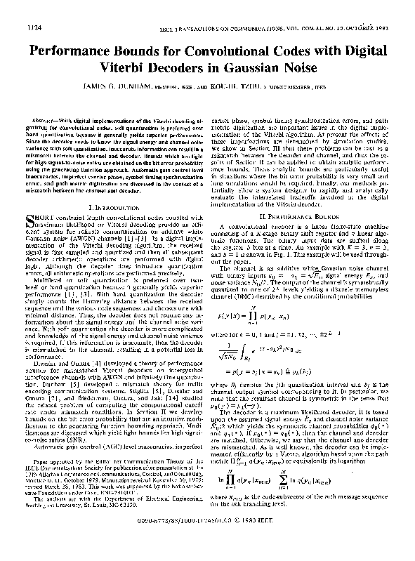 (PDF) Bounds on Bit Error Probability in Viterbi Decoders