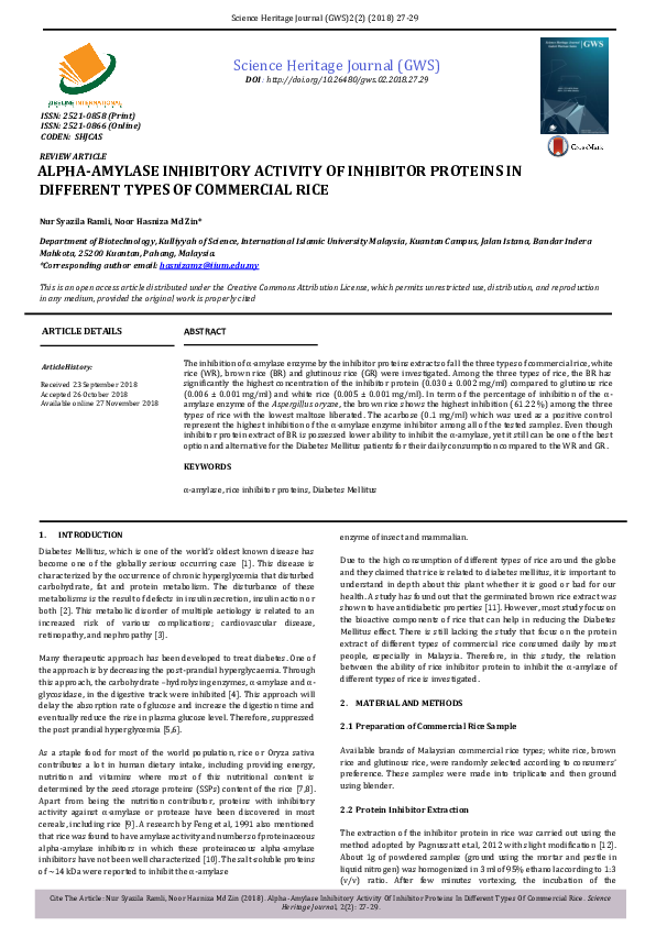 (PDF) Alpha-Amylase Inhibitory Activity of Inhibitor Proteins in ...