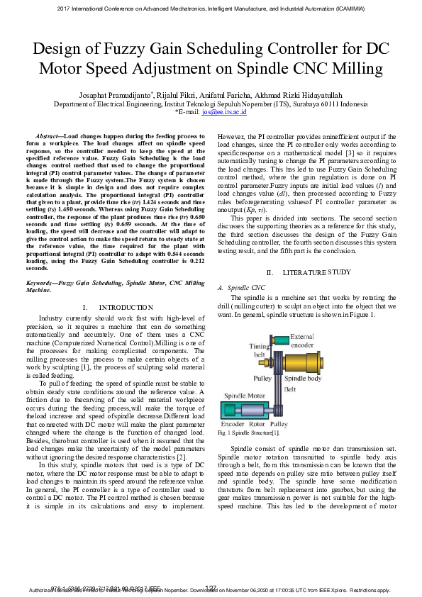 (PDF) Design of fuzzy gain scheduling controller for DC motor speed ...