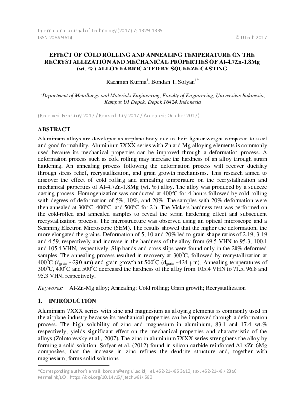(PDF) Effect of Cold Rolling and Annealing Temperature on the ...