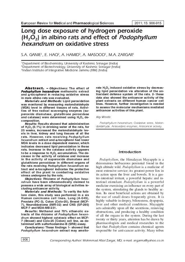 (PDF) Long dose exposure of hydrogen peroxide (H2O2) in albino rats and ...
