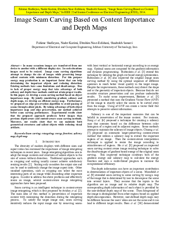 (PDF) Image seam carving based on content importance and depth maps