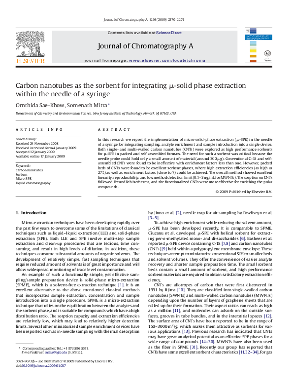 (PDF) Carbon nanotubes as the sorbent for integrating μ-solid phase ...