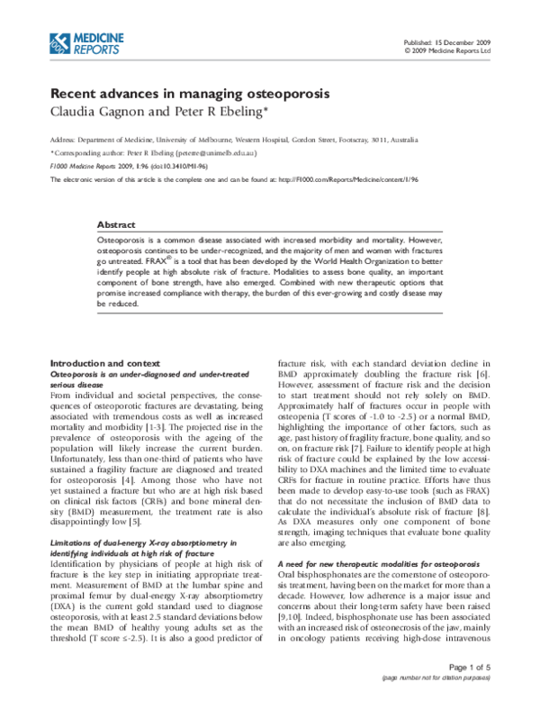 (PDF) Recent advances in managing osteoporosis