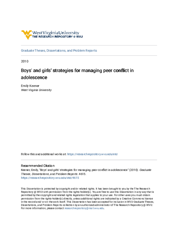 (PDF) Boys' and girls' strategies for managing peer conflict in adolescence