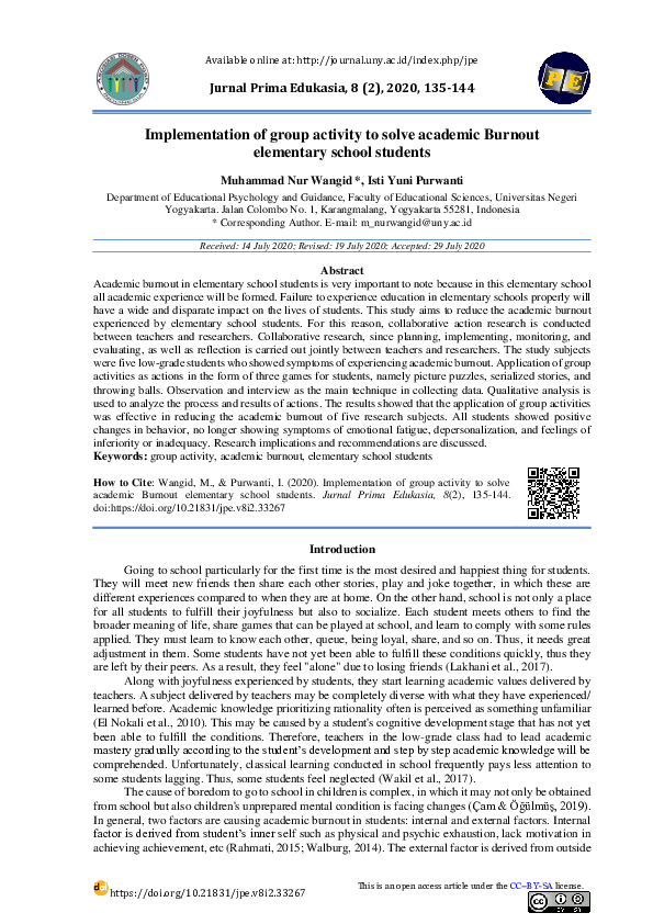 (PDF) Implementation of group activity to solve academic Burnout ...
