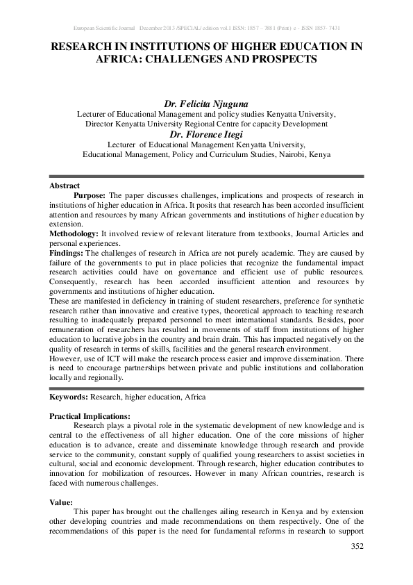 (PDF) Research in Institutions of Higher Education in Africa ...